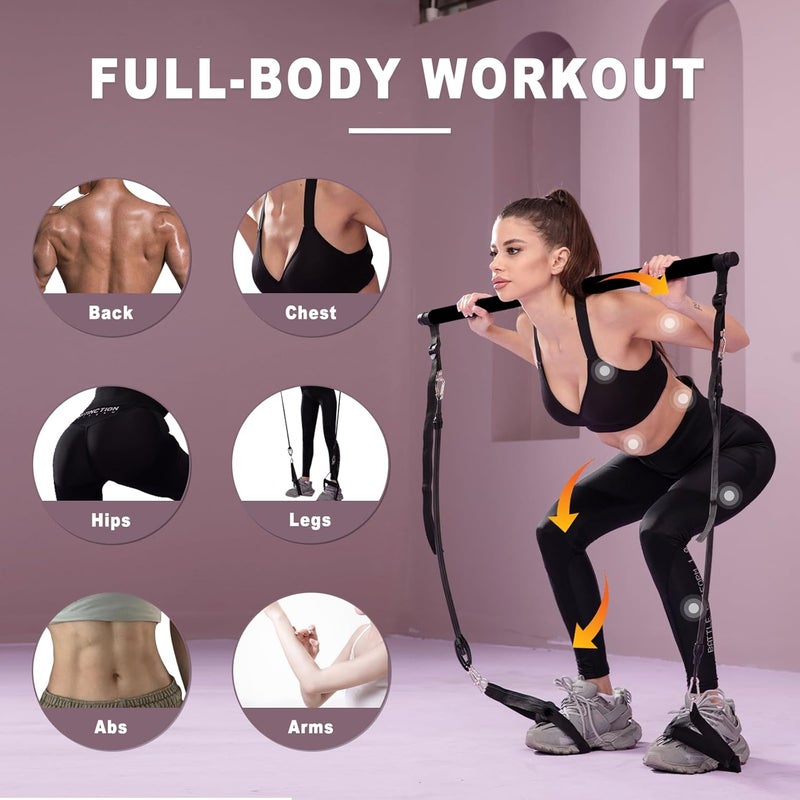 OSCILLATING SLIM Pilates bar kit Multiple Fitness bar with Resistance Bands, Ab Rollers.Core Strength Training Equipment. Squat Machine for Men and Women.Portable Home Gym Pilates bar kit for Full Body Training Women - Image 2